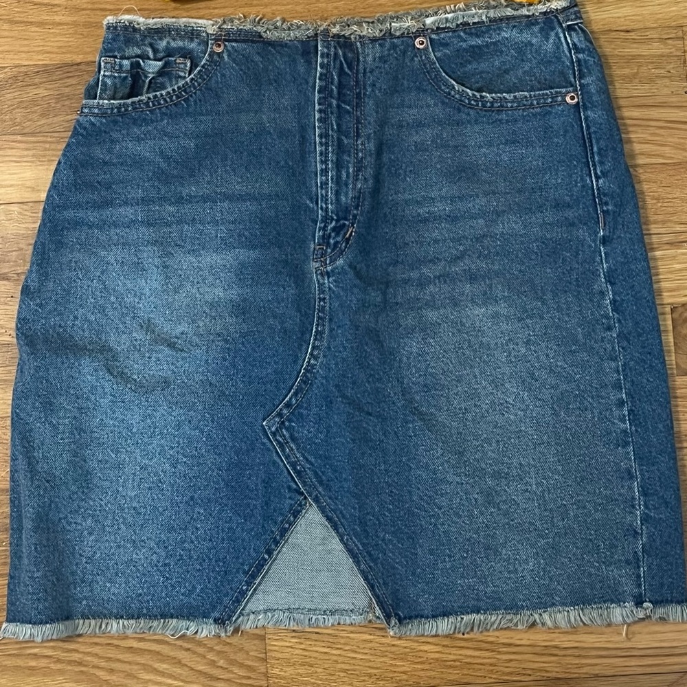 Juicy Couture Blue Denim Frayed Waist Skirt
